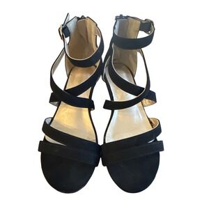 Pandaninjia Girls Sandals, Size 13, Black Cross-Strap with Back Zip
